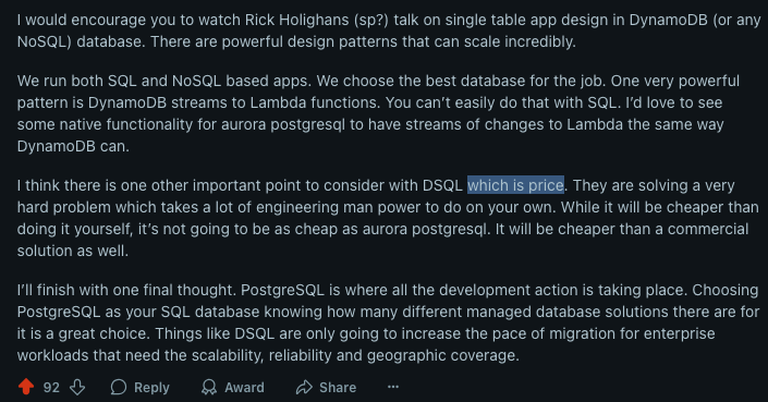 But looking at Reddit essentially its because of price (thats why they said storage is cheaper than compute)